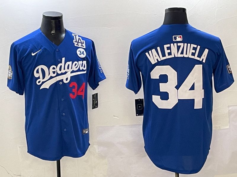 Men Los Angeles Dodgers #34 Valenzuela Blue White Fashion Game 2025 Nike MLB Jersey style 3261->los angeles dodgers->MLB Jersey